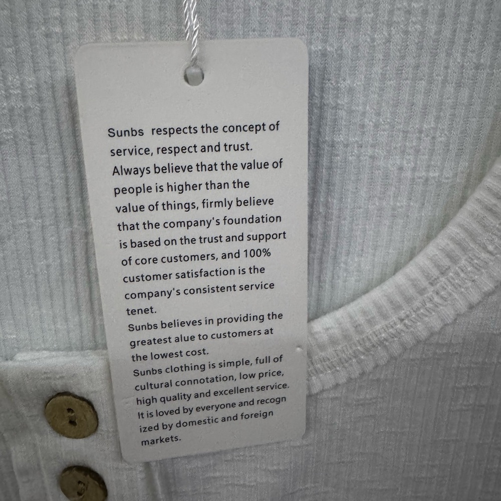 White Ribbed Button Henley Tank Top size 2XL - Picture 5 of 6